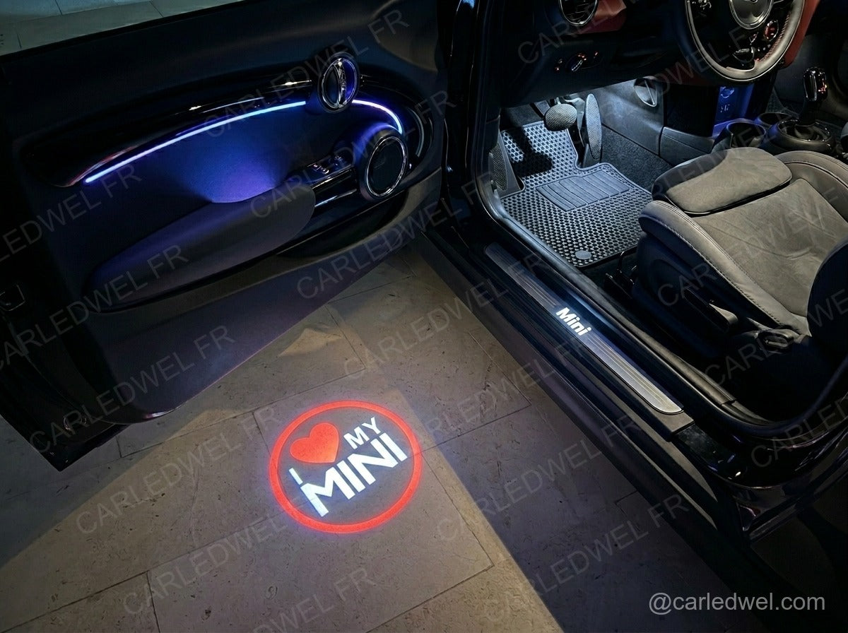 2 Projecteurs de porte LED Mini – I Love My Mini – Logo lumineux Plug&Play