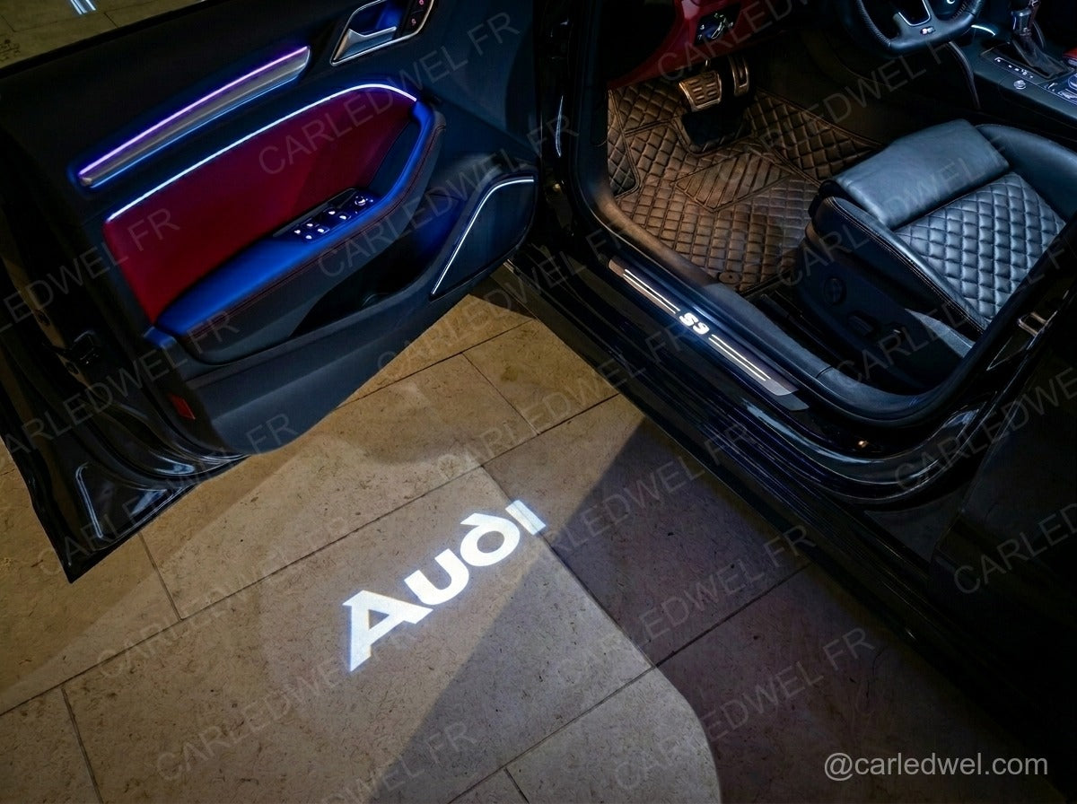 2 Projecteurs de porte LED AUDI – Logo 4 Anneaux lumineux Plug&Play